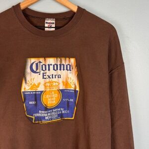 VTG 2005 Jerzees Crewneck Sweatshirt Men's Large Brown Corona Extra Beer Cerveza